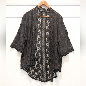 Elegant Black Lace Kimono Cardigan Top Boho Summer Beach Cover-up